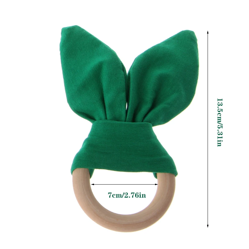 

Bunny Ear Teether Fabric Wooden Teething Ring With Crinkle Material Shower Gift