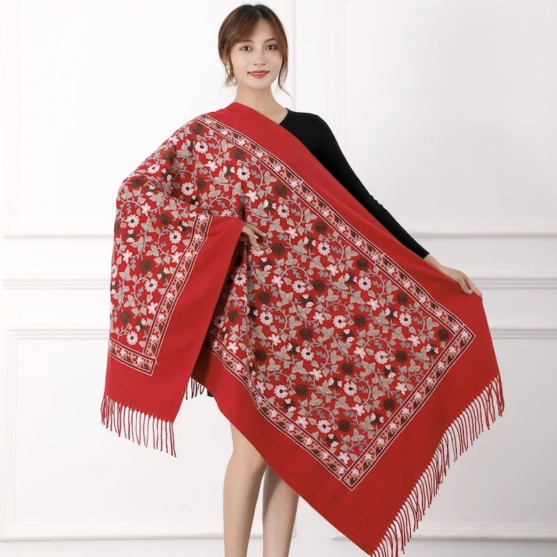 Гинкго билоба дерево с вышитыми цветами Кашемир Шарф Пряжа Применение шаль