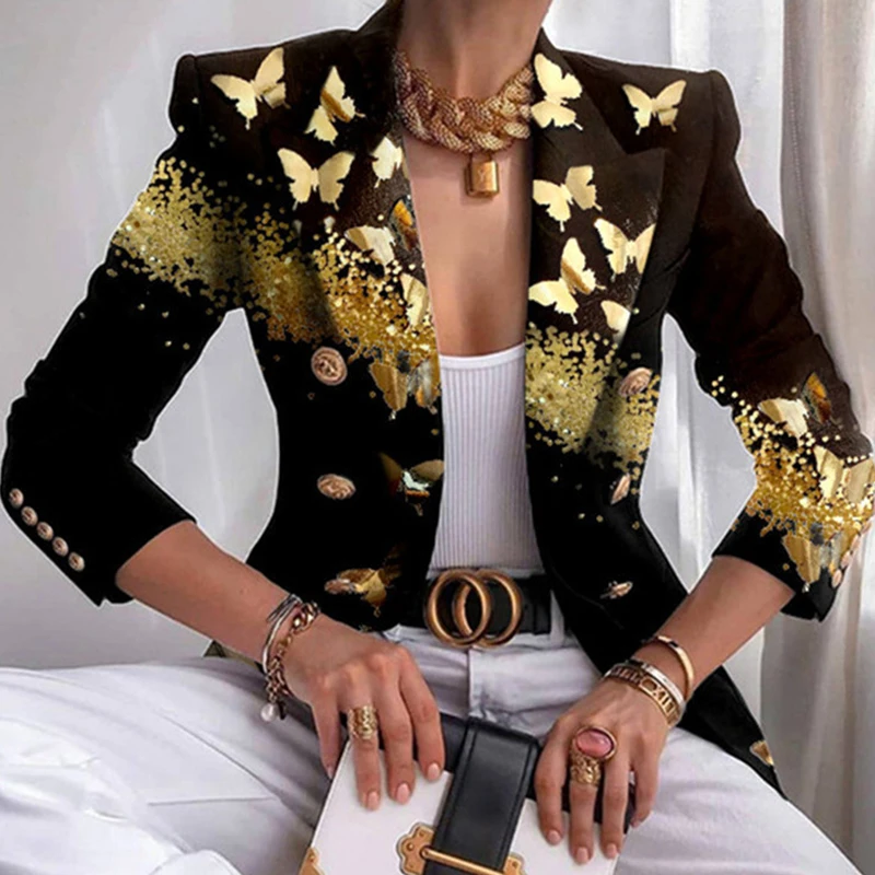 Женский двубортный блейзер с отложным воротником повседневный офисный