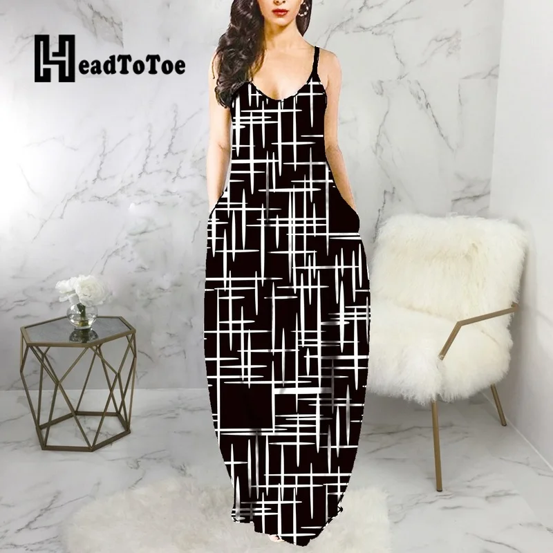 

Floral Print Bohemian Fashion Dresses for Women Sleeveless Spaghetti Strap V Neck Floor Length Loose Dress Women