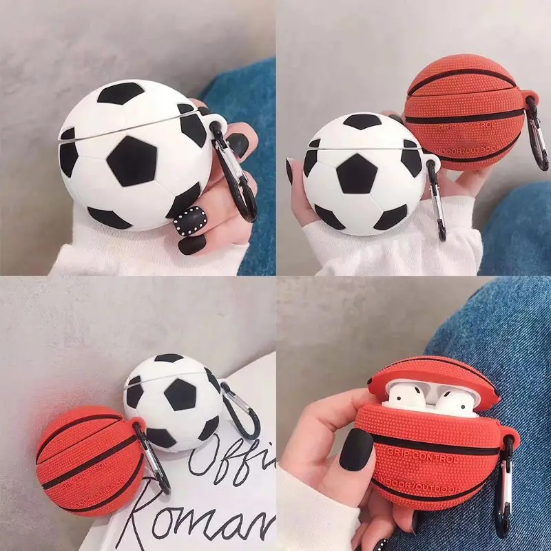 

Unique Basketball Football Pattern Soft Silicone Protective Case Shockproof Cover Skin Protector with Carabiner for Airpods 1/2