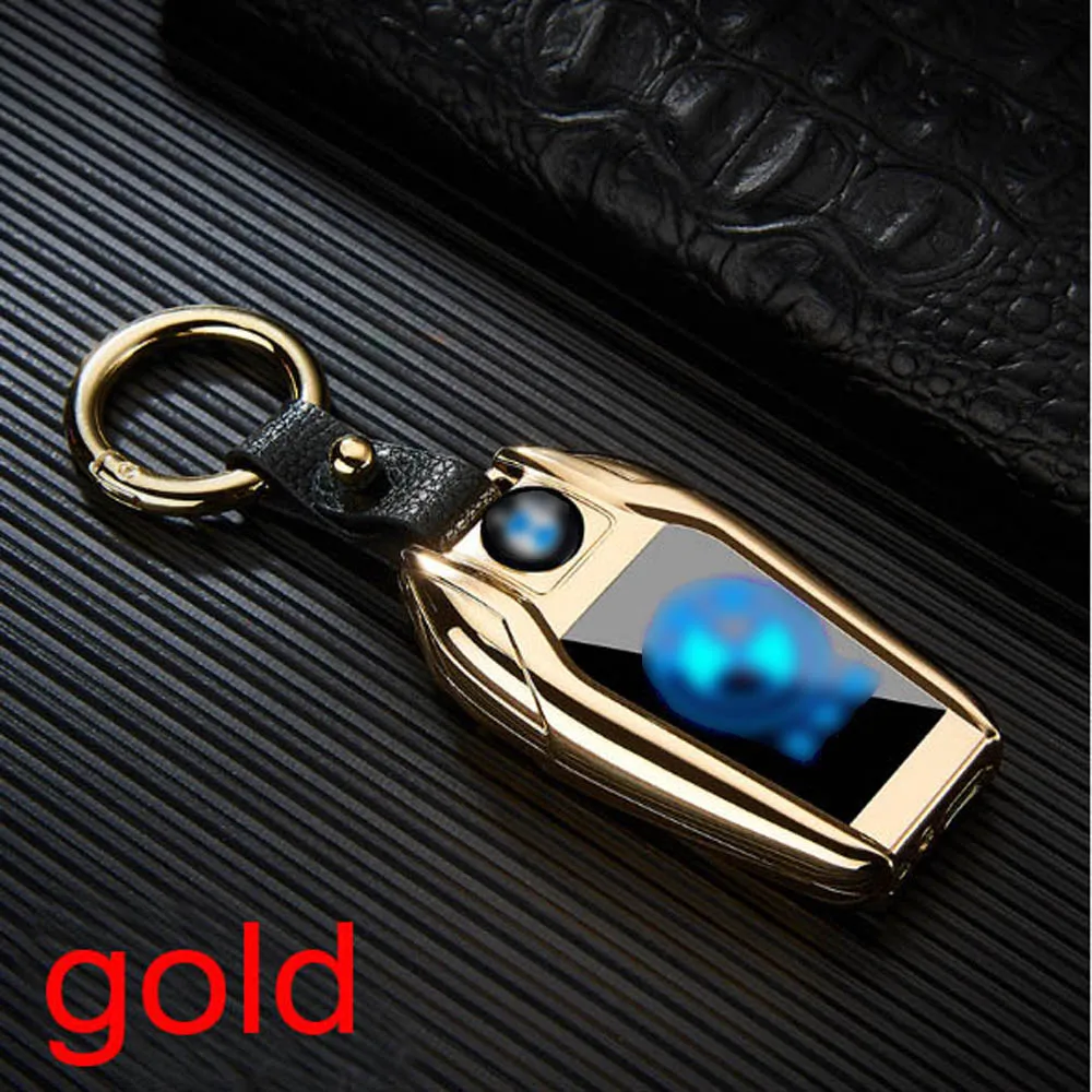 gold USB Зажигалка светодиодный экран Ключ Пряжка - Color: gold
