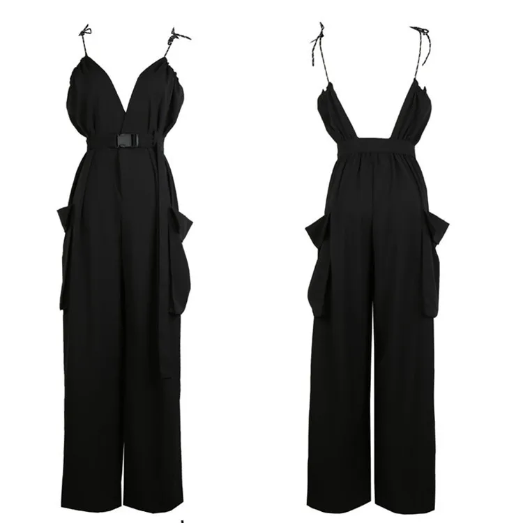 

Fashion Double Pockets Drawstring Slim Woman Jumpsuit New 2021 Loose Design Casual Pants Summer Solid High Waist Bodysuits