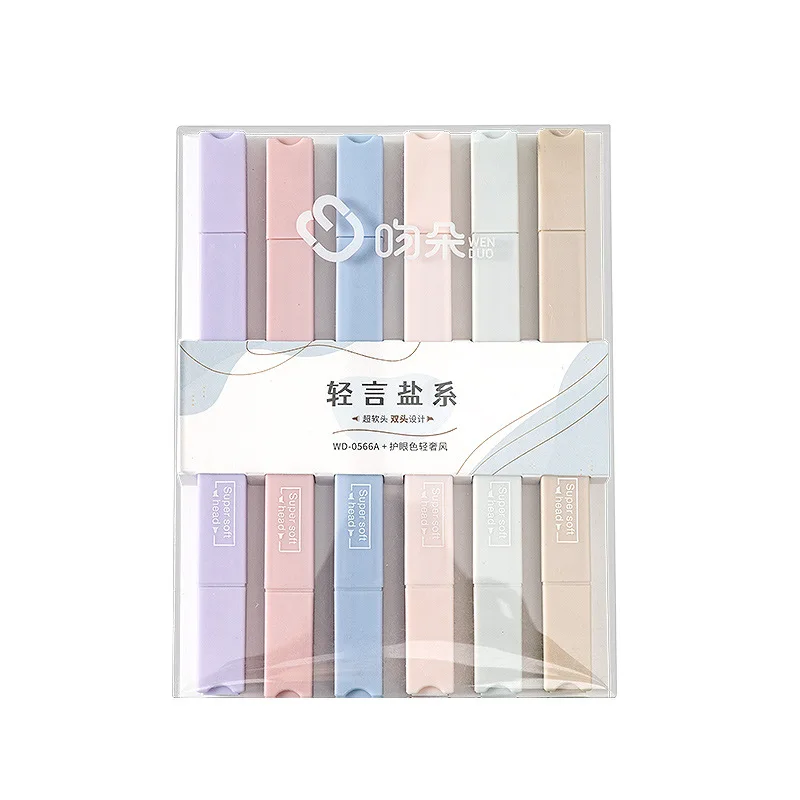 6PCS/Set Highlighters Double Tip Light Color Highlight Markers Soft Highlighter Fluorescent Pen Student Stationery - купить по