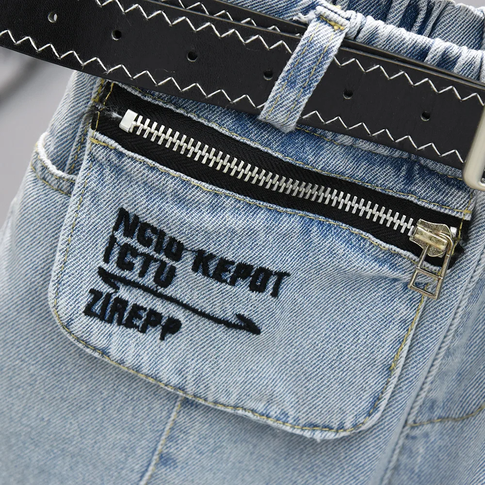 Модный летний комплект для мальчиков мягкий джинсовый комбинезон с карманами