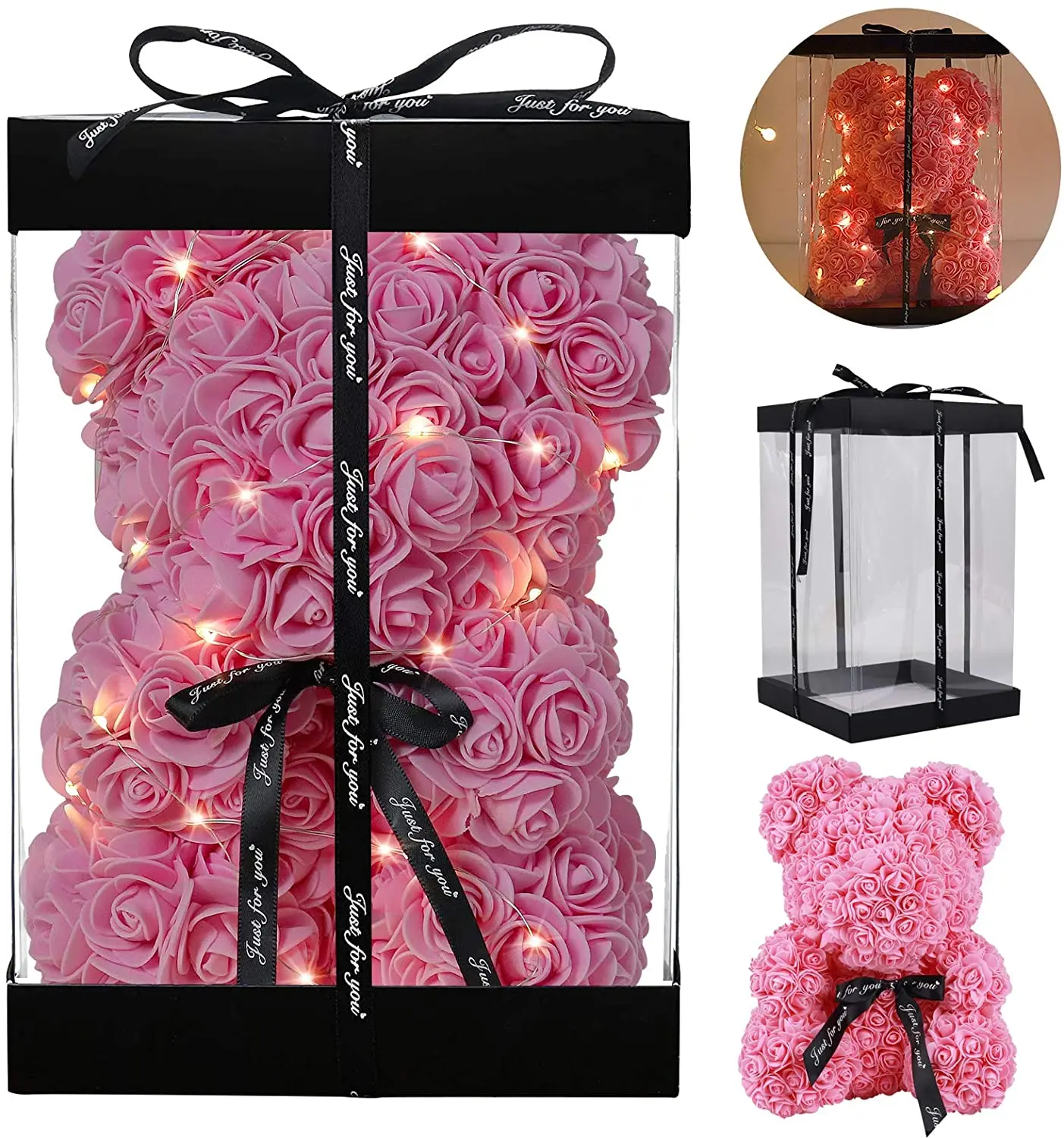 

AMTOY 10inch Rose Bear Forever Rose Flower Bear Artificial Simulated Flower For Anniversary Christmas Silver DayValentine's D