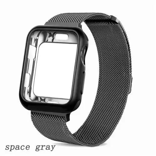 Space gray Миланская петля+ чехол для Apple Watch 44 мм 40 мм 38 мм 42 мм браслет из нержавеющей стали для iwatch серии 5 4 3 2 1 полосы - Цвет ремешка: Space gray
