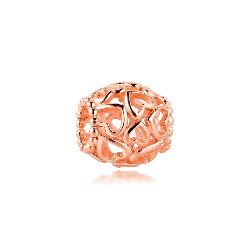 Подходит для браслетов Pandora Charms с розовыми бусинами в форме сердца 925 пробы