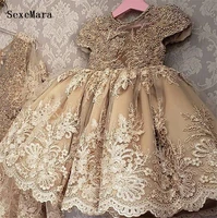 gold lace christmas girls dress baby girls cake dresses for party kids 1 year baby girl birthday dress