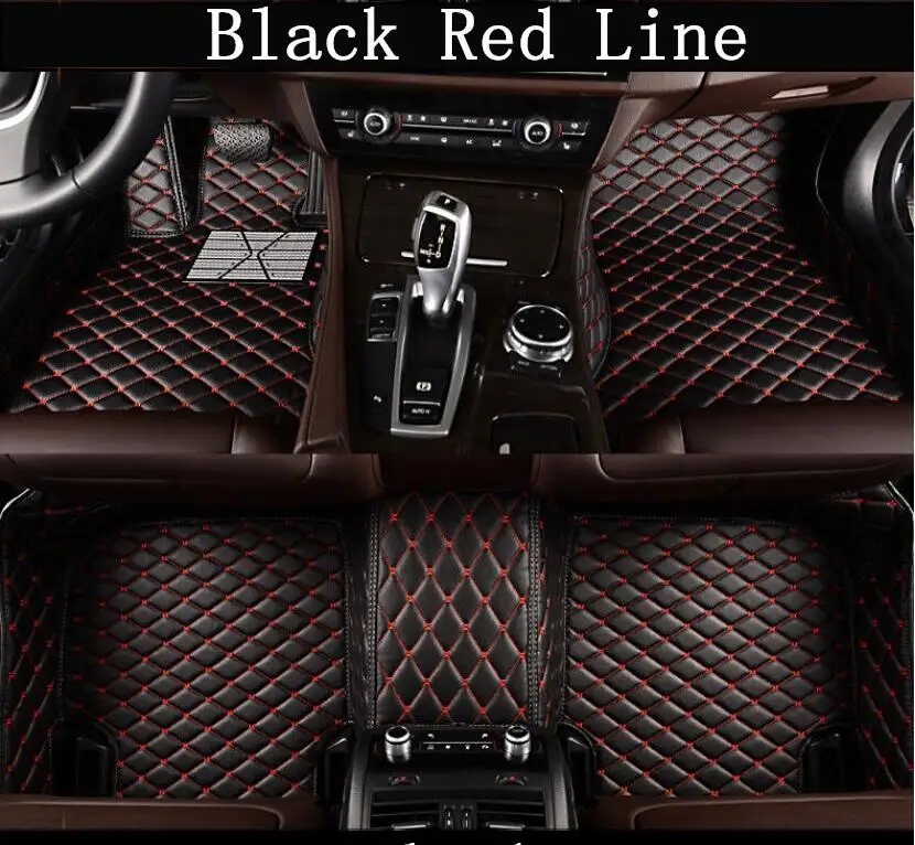 Black red line Автомобильные 3D роскошные кожаные автомобильные коврики подходит для Ford Mustang EMS - Название цвета: Black red line
