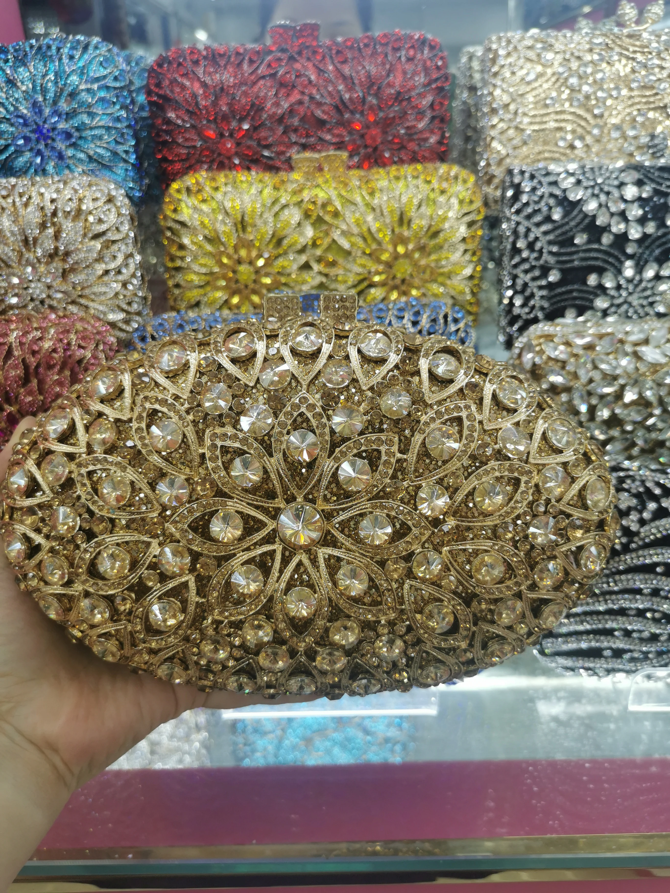 

Gold Black Color White Diamond Women's Crystal Party Handbags Lady Prom Cocktail Evening Wallet Bags Female Rhinestone Clutches