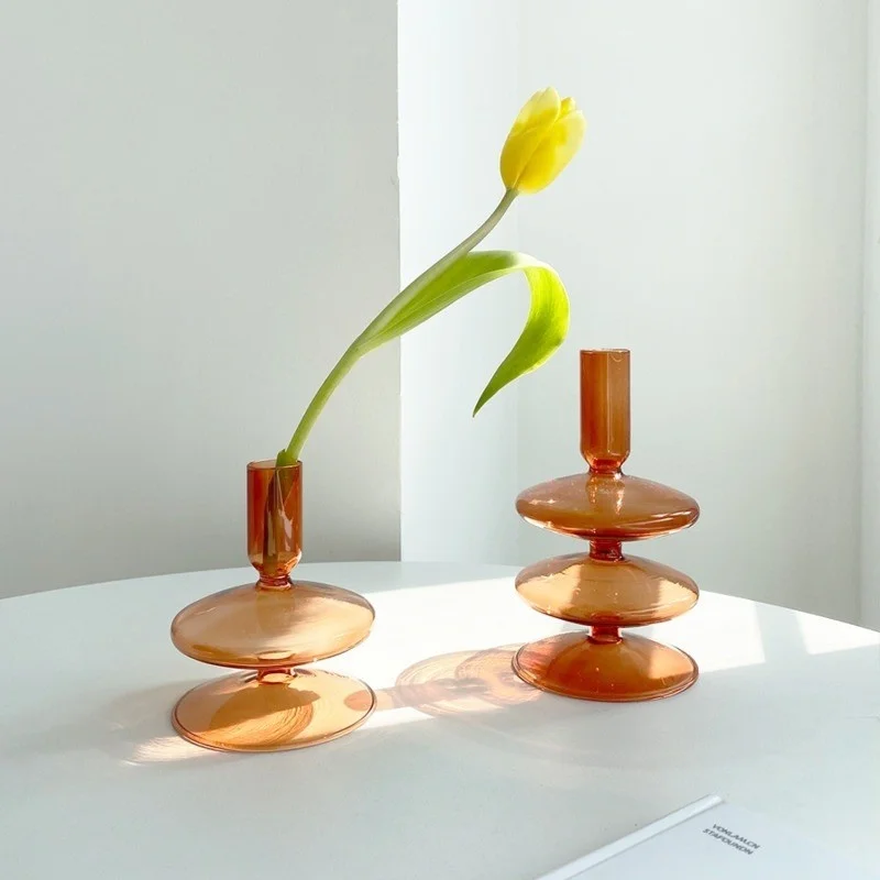 Ins Коричневый Стеклянный подсвечник для кафе украшение дома ваза Центральные