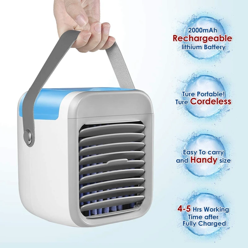

Portable Air Conditioner, Rechargeable Evaporative Air Conditioner Fan with 3 Speeds 7 Colors, Personal Air Cooler