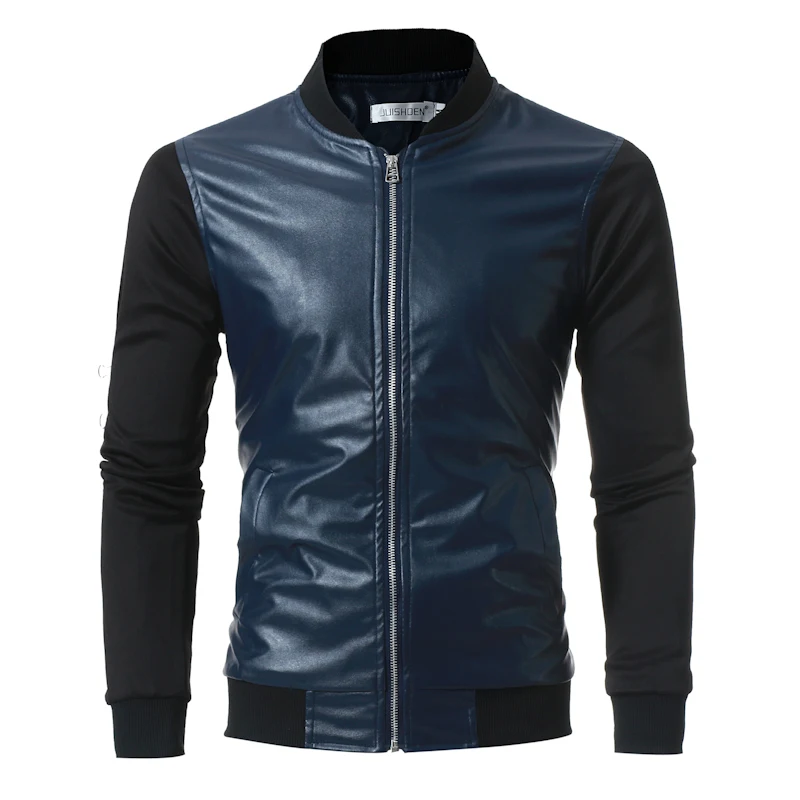 

2021Autumn Winter New Oversize Loose Simple Solid Color Stand-up Collar Pu Leather Jacket Korean Casual Men Jacket Free Shipping
