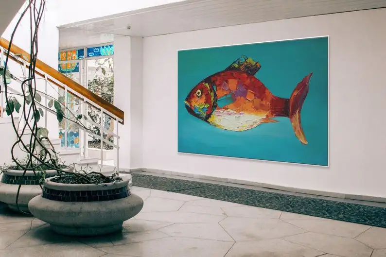 

Canvas Art Large Wall Art Bathroom Wall Art Abstract Canvas Painting Fish Modern Painting Large Wall Art Abstract Oil Painting