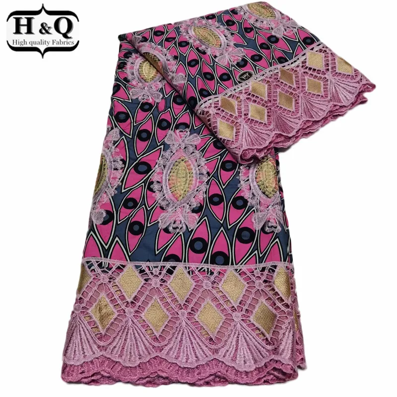 

H&Q fashion nigerian guipure lace african wax fabric high quality embroidery 100% cotton fabrics 6 yards/piece for dress W0919