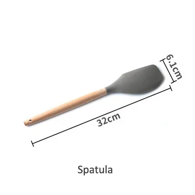 Spatula ERMAKOVA силиконовая кухонная утварь с деревянной ручкой с антипригарным шпателем ложка Тернер суп ковш венчик кухонные инструменты для приготовления пищи гаджет - Цвет: Spatula