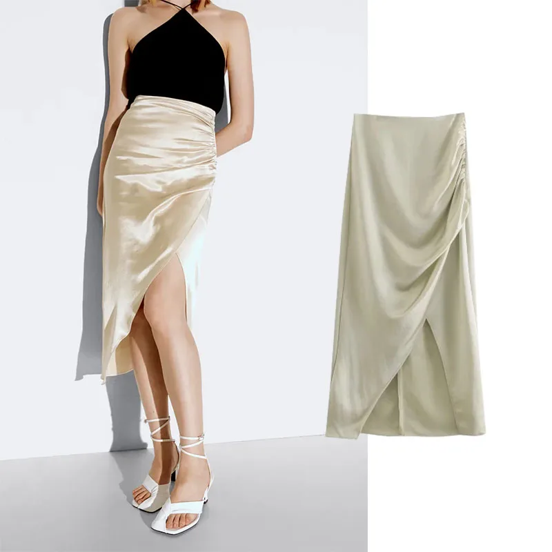 

Женская плиссированная юбка миди Za, винтажная юбка с завышенной талией, молнией сзади и подолом, 2021