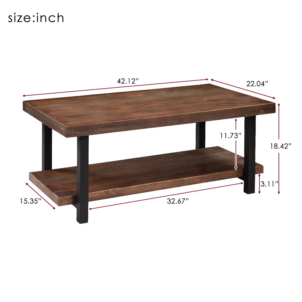 

US Stock Idustrial Coffee Table Solid Wood + MDF and Iron Frame with Open Shelf coffe table for living room