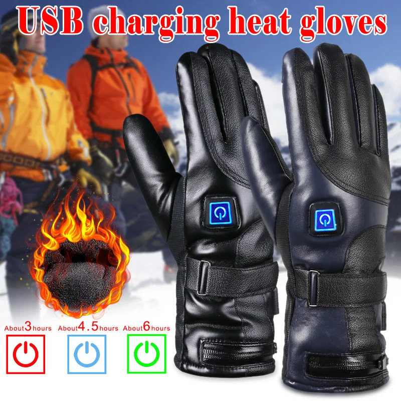 

PU Leather Electric Heated Gloves Winter Warmer with Rechargeable Battery for Motorcycle PUZ777