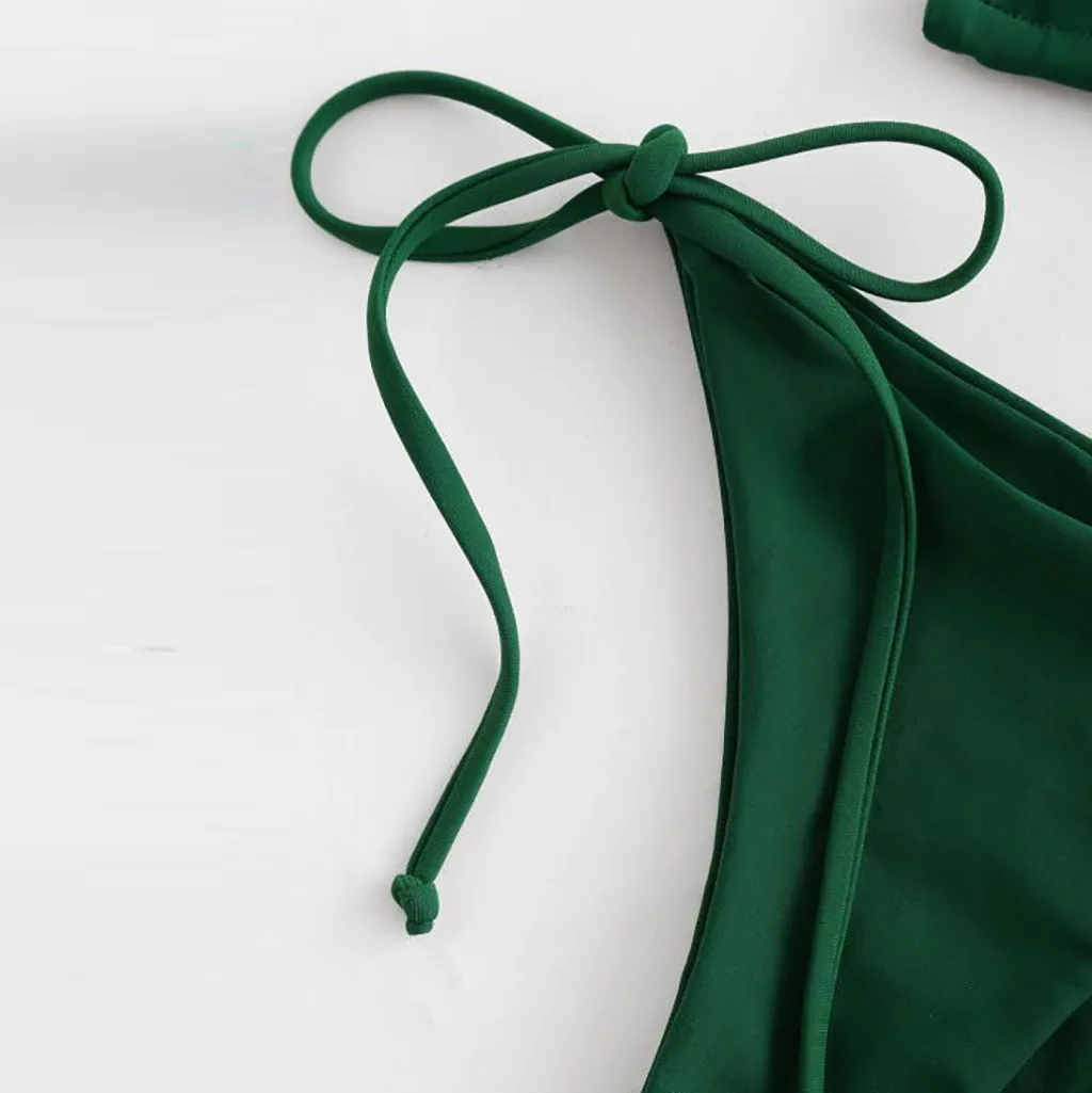 

Bikini 2020 Women's Bikini Solid Set Swimsuit Three Piece Filled Bra Swimwear Beachwear Maillot De Bain Femme