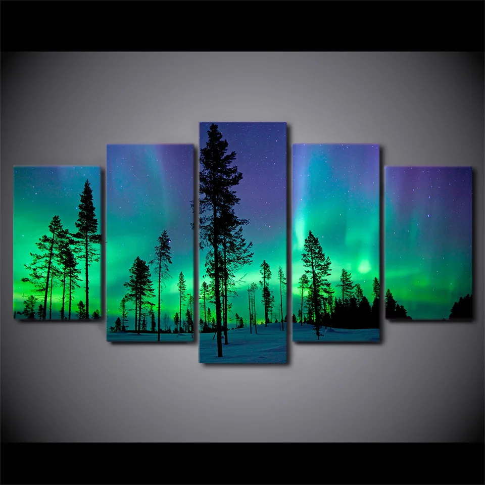 Snow Forest Aurora Canvas Painting Landscape Starry Sky Wall Picture for Living Room Decoration Posters and Prints Home Decor | Дом и сад