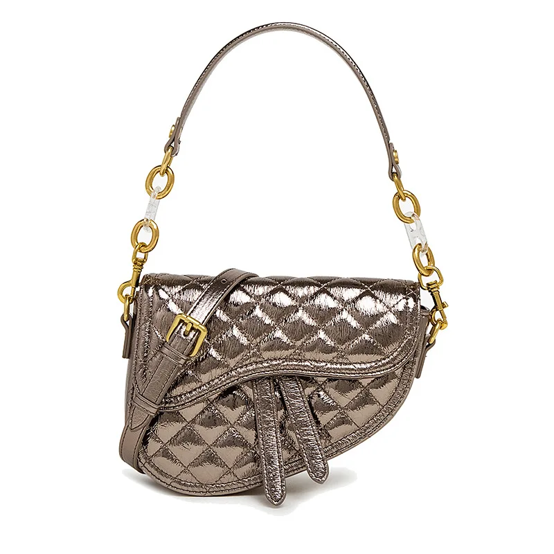 

Genuine Leather Women Top-handle Bag 2020 New Trendy Portable Diamond Lattice Shoulder Crossbody Saddle Retro Underarm Bag RBFX