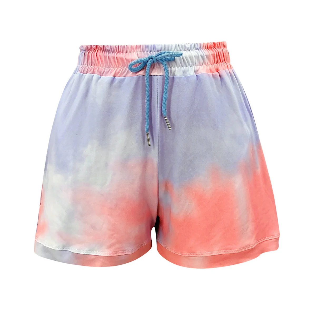 

Women Sportswear Two Piece Sets Personality Tie-dye Long Sleeve Pullover Top and High Waist Lace up Shorts