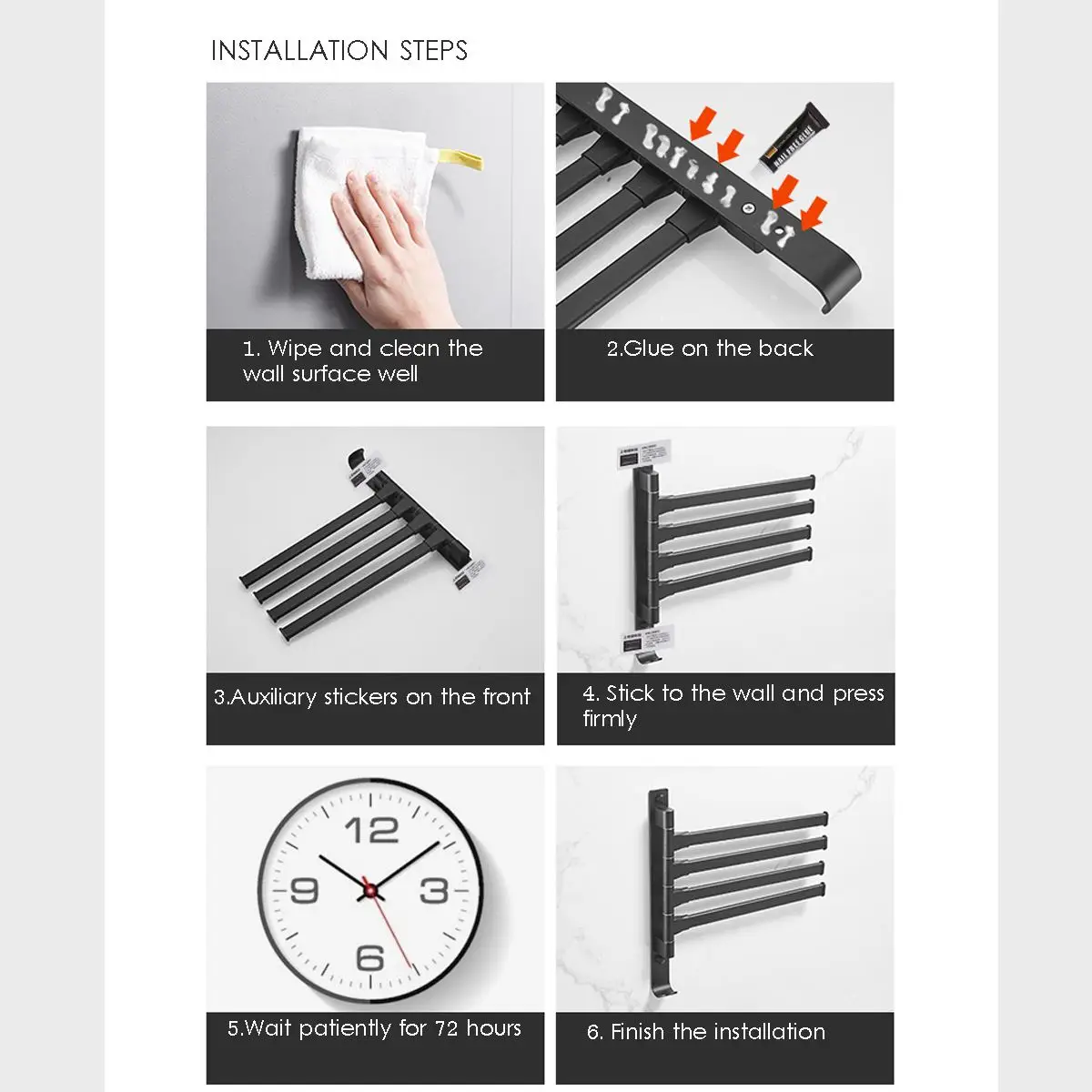 

Space Aluminum Towel Rack Rail Holder Black Swivel Rotating Towel Bars Racks Wall Hanger Space Saving Hardware Bathroom Fixture