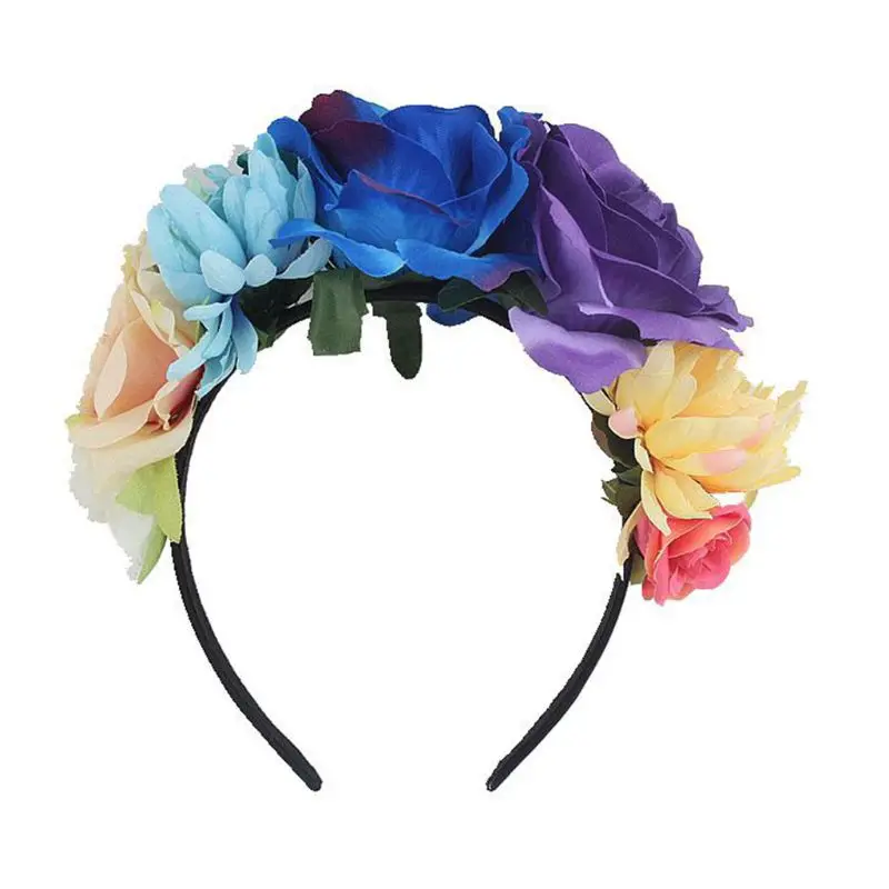 

Christmas Halloween Multicolor Rose Flower Headband Day of the Dead Headpiece