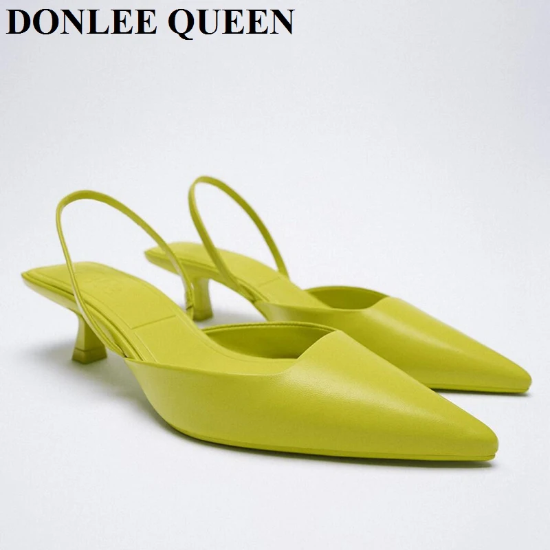 2021 mode Slingback Sandalen Frauen Med Ferse Pumpen Schuhe Frauen Elegante Kätzchen Ferse Mule Spitz Weibliche Büro Zapatos Mujer