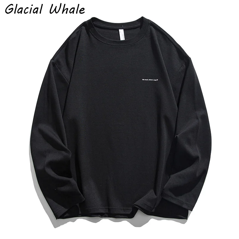 

Мужская толстовка с круглым вырезом GlacialWhale, модные однотонные толстовки 2021 года, большие размеры, японская уличная одежда, повседневная черная толстовка с капюшоном для мужчин