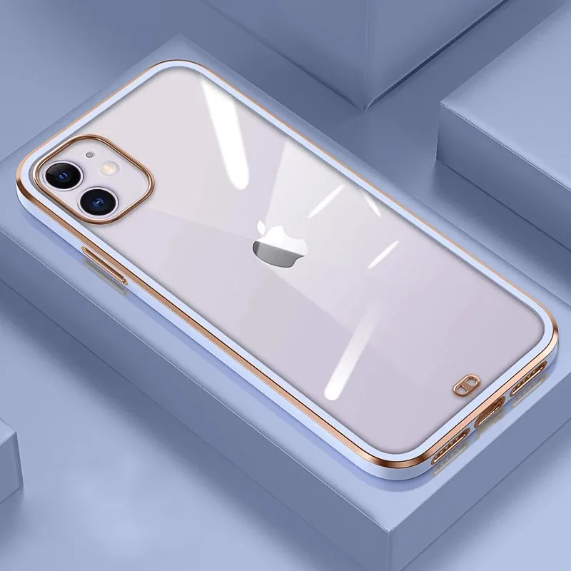 

Luxury Electroplated Plain Transparent Phone Case For iPhone 11 12 Pro Max X XR XS Max 7 8 Plus SE20 12 Mini Soft TPU Back Cover