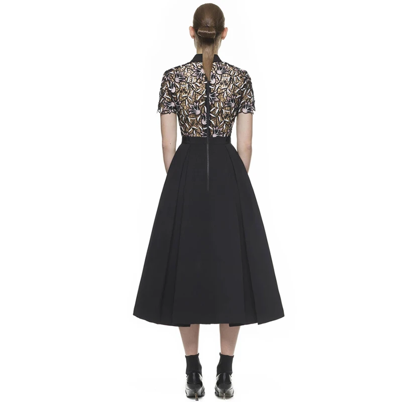 Женское модельное платье с вышивкой кружевное ажурное лоскутное коротким