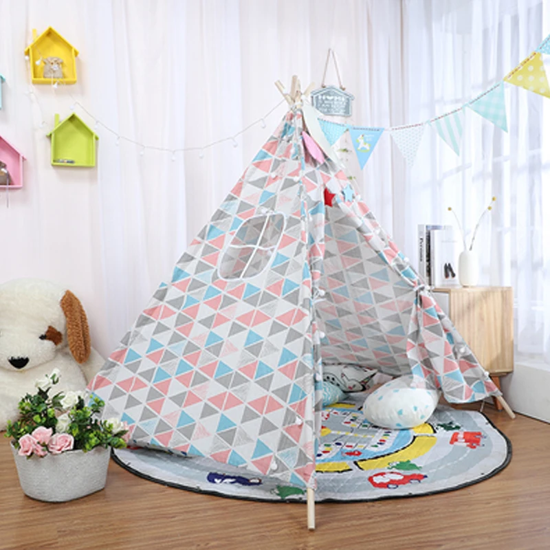 

Indian Kids Tent Wigwam For Children Portable Cotton Home Tipi Folding Indoor Girls Boys Tent Toy Teepee Original Triangle