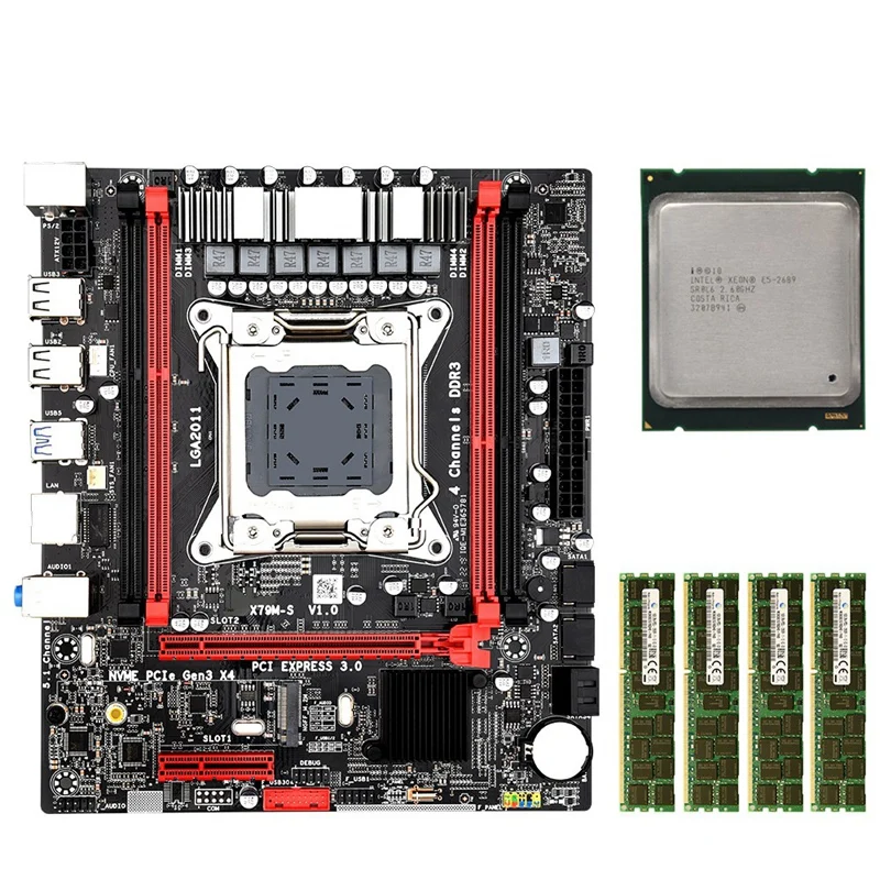 X79MS LGA2011 Motherboard Set Combos with E5 2689 4-Ch 4 x 16GB 64G 1600Mhz DDR3 ECC Support M.2 NVMe SATA3 USB3.0 | Компьютеры и офис