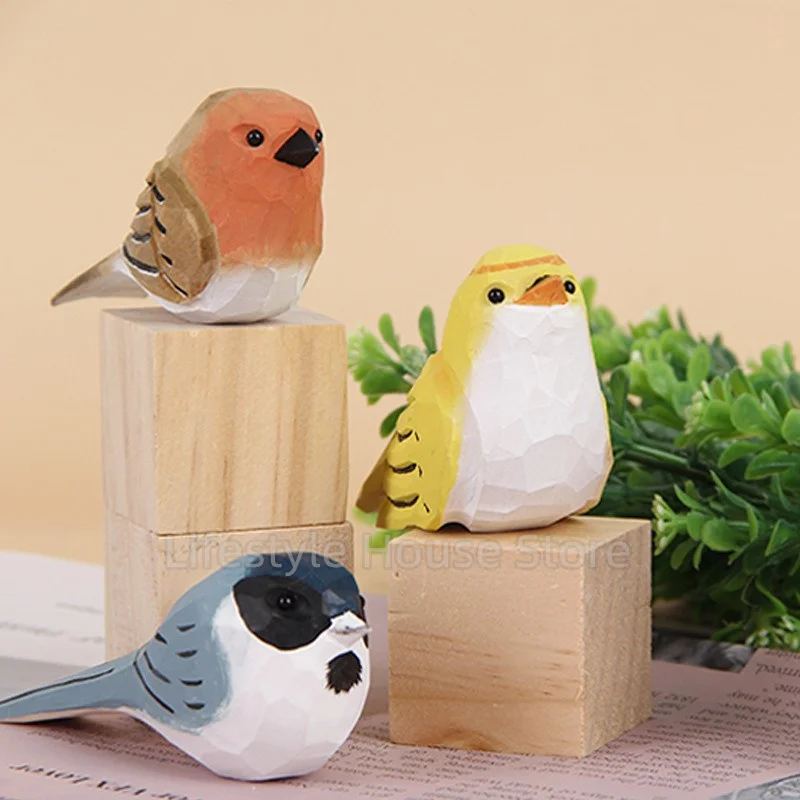 

Goodlooking Wood Bird Statue Kawaii Handmade Craft Figurine Carving Model Cute Animal Statue Gifts Home Decor Lovely Sculpture