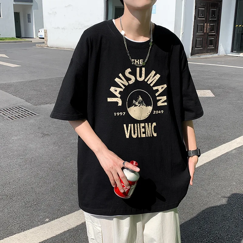 

Fashion Men's T-shirt Summer Korean Version Of Harajuku Style Casual Cartoon Letter Printing Men's Shirt Loose Oversize Shirt