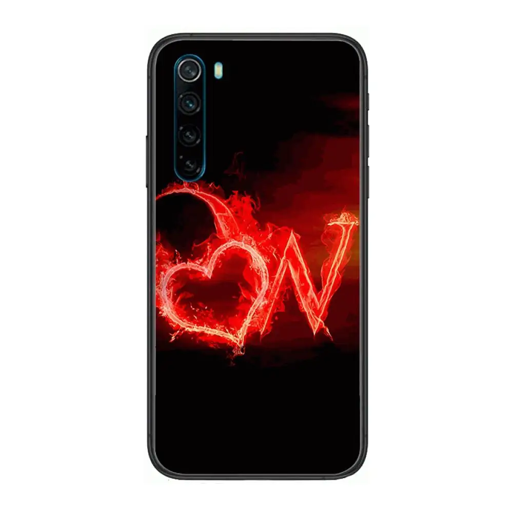 

26 English Name Letters cartoon Phone Case For XiaoMi Redmi Note 9S 8 7 6 5 A Pro T Y1 Anime Black Cover Silicone Back Pretty