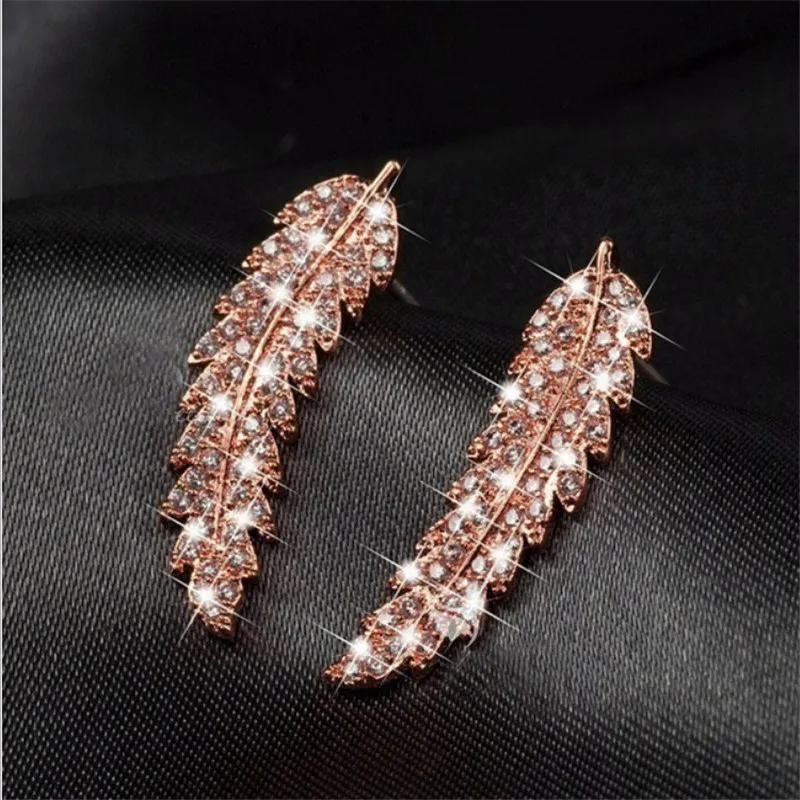 

Exquisite Luxury Fashion Shiny Full Zircon Feather Earrings Female Romantic Party Banquet Accessories Jewelry Gifts Wholesale
