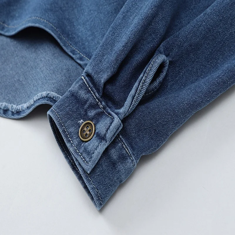 

Women Shirts Retro blue denim Loose Oversized Blouses Female Tops New Lapel Long Sleeve Fit Fashion Tide 2021 Spring