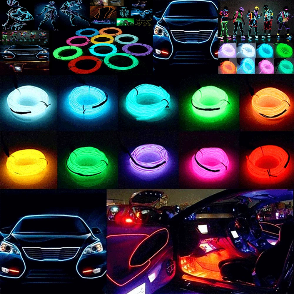 Glow EL Wire Cable LED Neon Christmas Dance Party DIY Costumes Clothing Luminous Car Light Decoration Glow Party Supplies