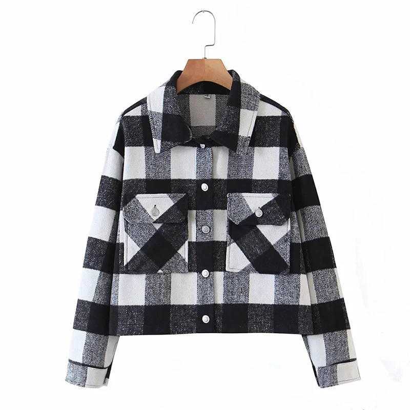 

Vintage Stylish Pockets Oversized Plaid Jacket Coat Women 2020 Fashion Lapel Collar Long Sleeve Loose Outerwear Chic Tops