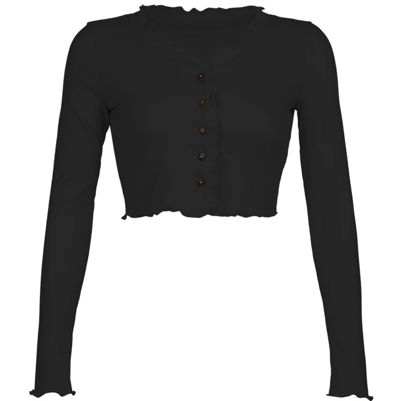 

Zoulv 2021 Casual Sweet Long-sleeved T-shirt Sexy Slim V-neck Lace Single-breasted Short Sweater Ladies Bottoming Top Aesthetic