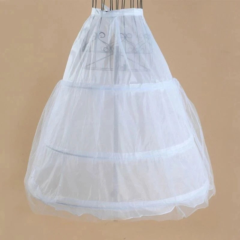 

Womens 2 Layers Mesh 3 Hoops White Wedding Gridal Gown Dress Petticoat Elastic Waistband Drawstring A-Line Underskirt Crinoline