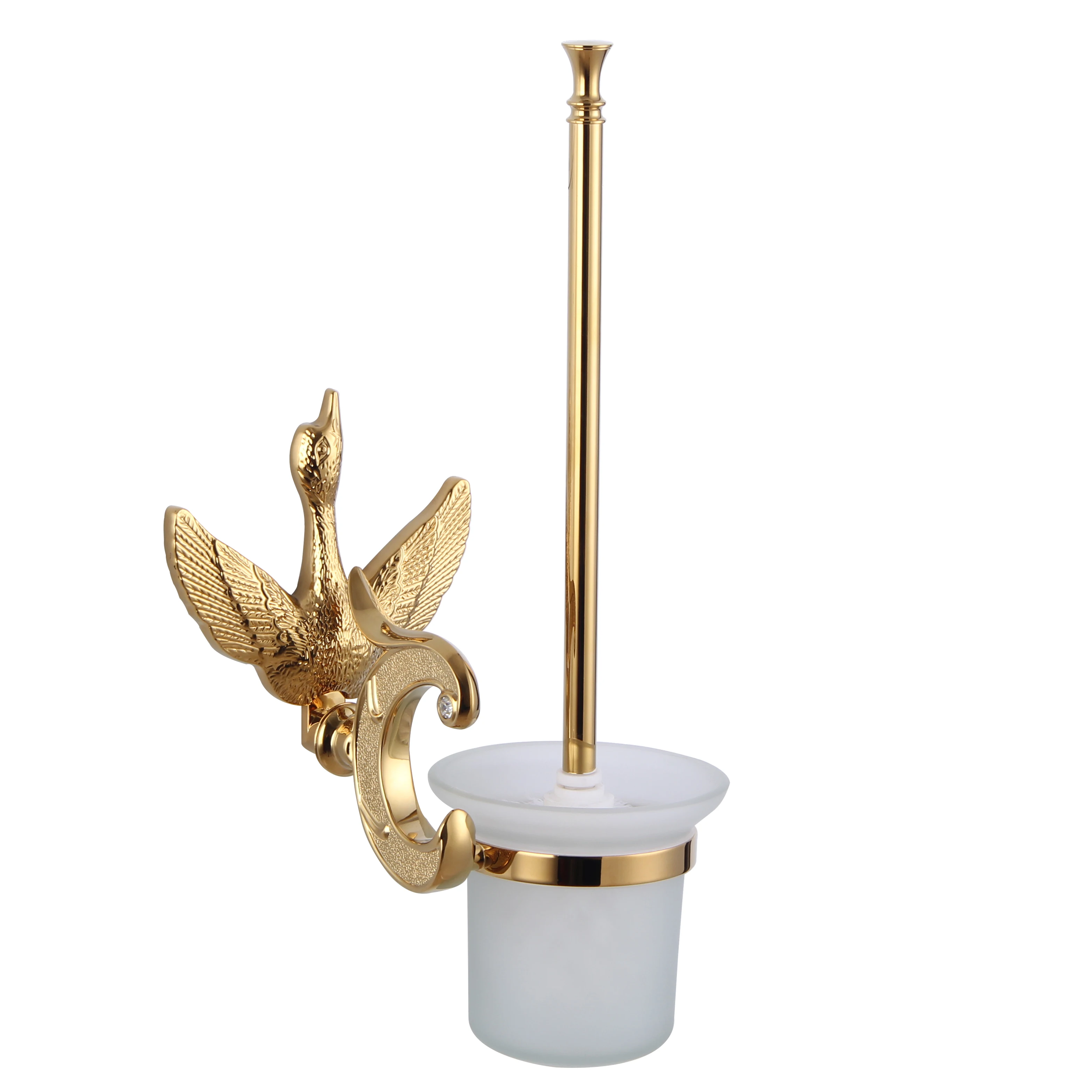

Brass Gold Swan Toilet Brush Holder Wall Mount with Crystal Decoration Solid Brass Luxury Bathroom Accessories Set ATS8900