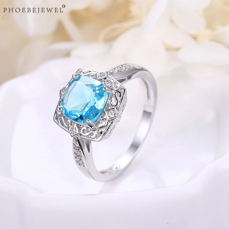 PHOEBEJEWEL серебряные цветные кольца с большим квадратным циркониевый камень CZ для