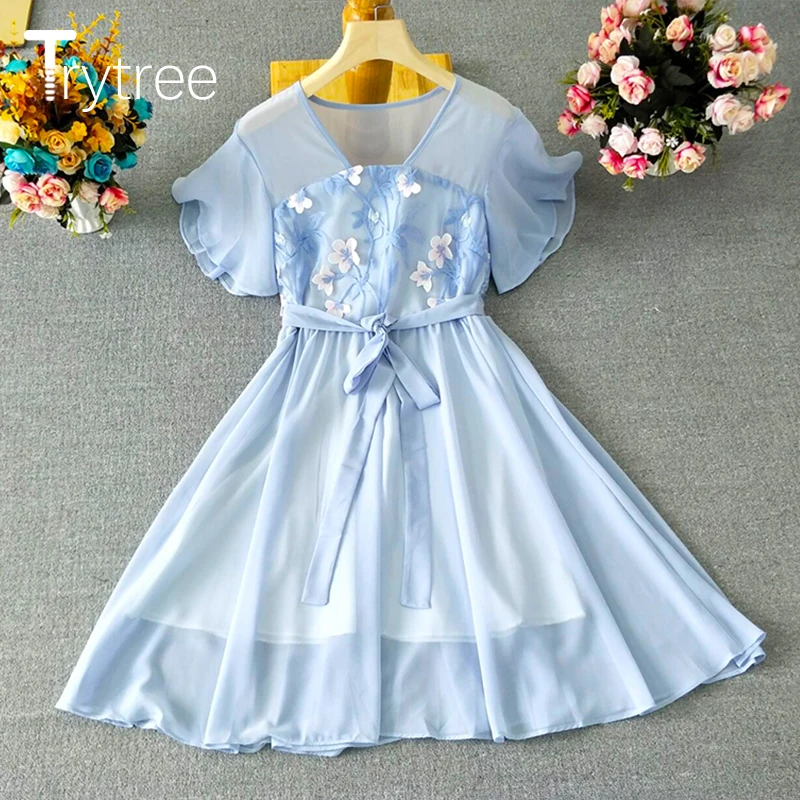 Летнее женское платье с V образным вырезом и рукавами лепестками|Женские платья| |