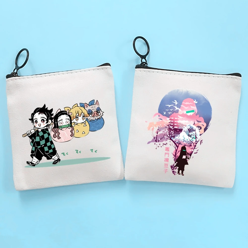

Модный милый однотонный холщовый Кошелек для монет с рассеканием демонов Kimetsu No Yaiba, маленький новый кошелек для ключей на молнии, ручная под...