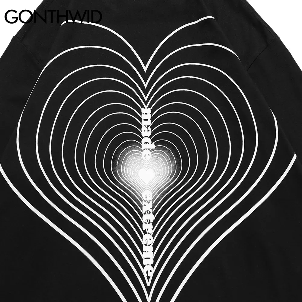 

GONTHWID T-Shirts Streetwear Hip Hop 3M Reflective Lines Hearts Print Casual Oversized Tshirts Harajuku Cotton Long Sleeve Tops
